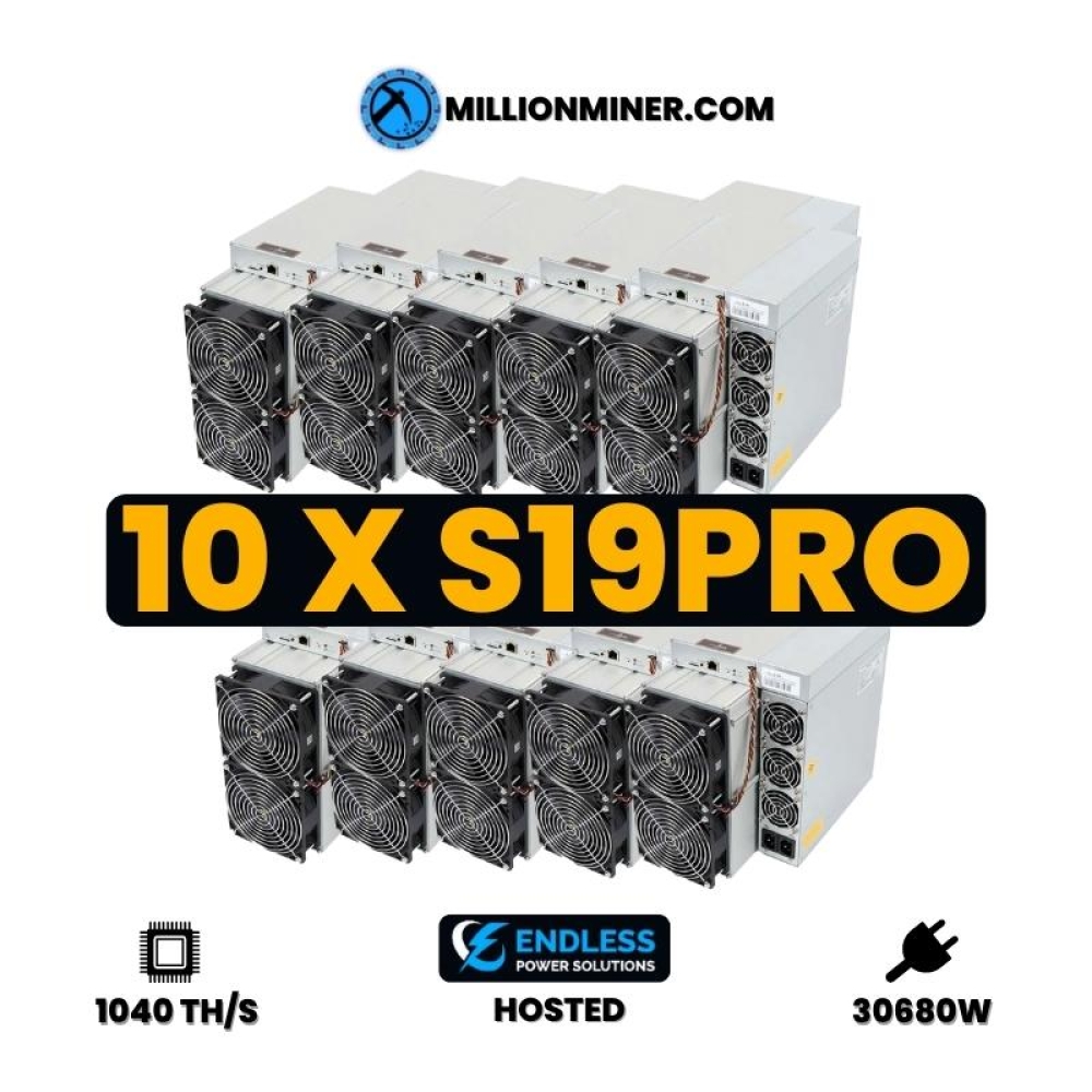10x BITMAIN Antminer S19J Pro 104TH/s (hosted for 0,08USD) - 1040TH